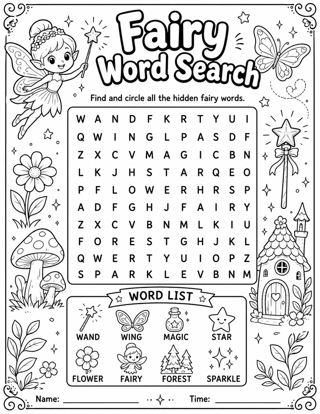 Fairy Word Search printable worksheet preview