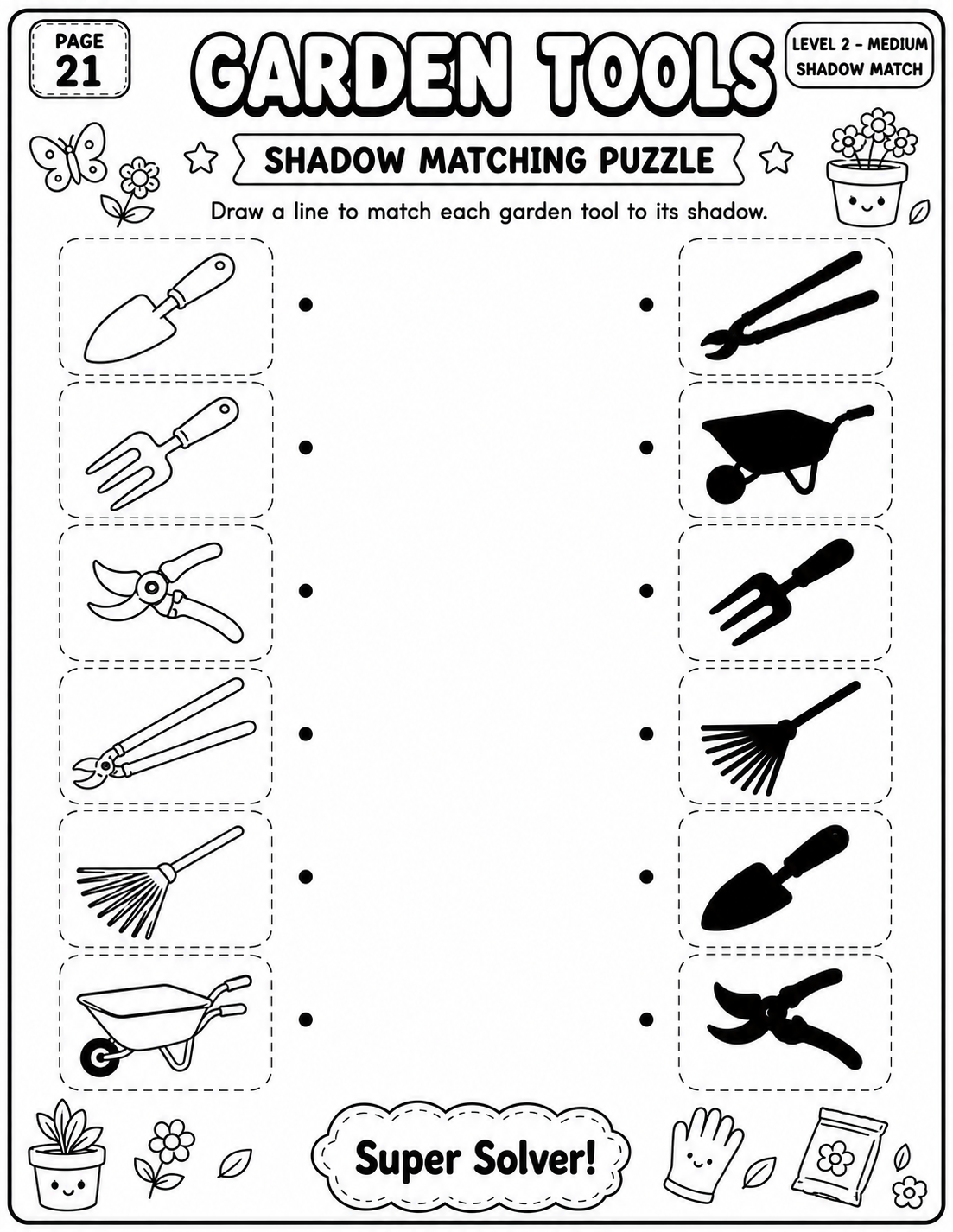 Garden Tools Shadow Match worksheet preview